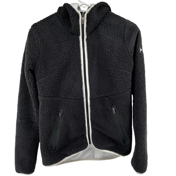 Helly Hansen Sherpa Jacket Full Zip Hoodie Pile Fleece Zip Pockets Gray Medium - Picture 1 of 6